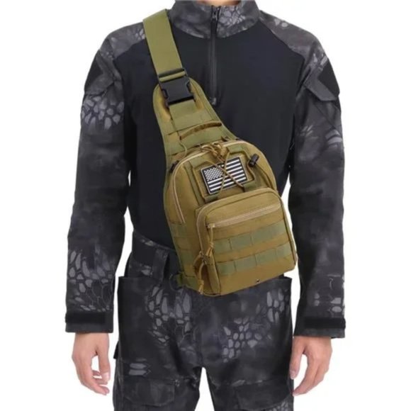 New Sling Bag Backpack Military Shoulder Bag Men's Black Tan 2 Packs - Picture 5 of 7